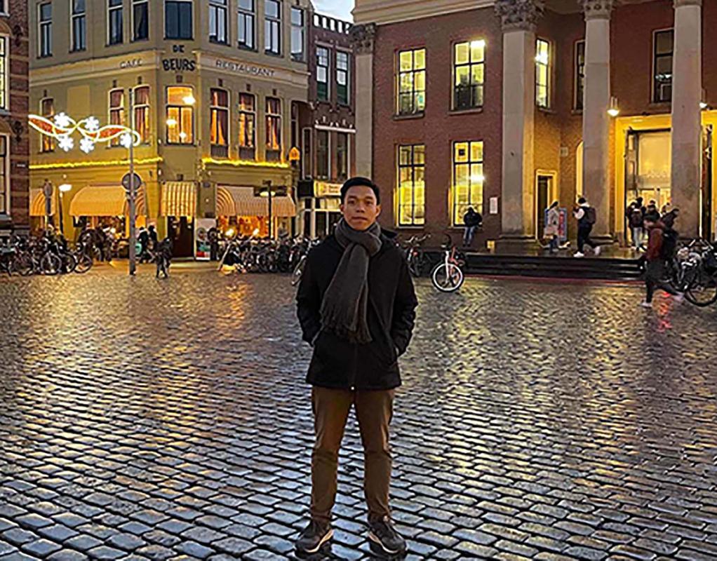 Andreas standing on a square in Groningen